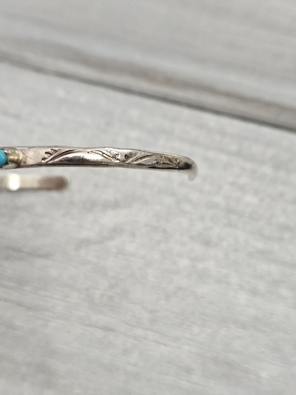 Sterling Turquoise Cuff w/ Engraved Detailing - Picture 9 of 11